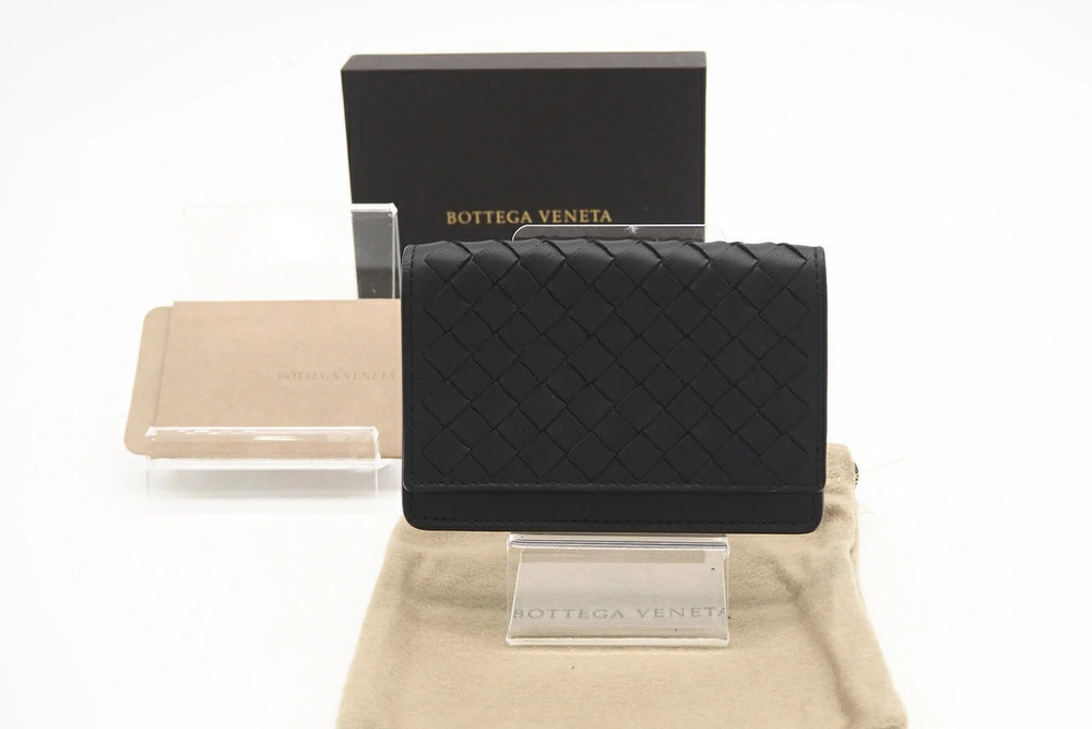 Bottega Veneta Intrecciato leather card case button closure Black